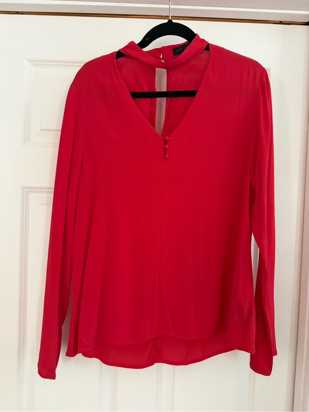 Sanctuary size S Women’s Red Long-Sleeve V-Neck Blouse with Choker Detail
